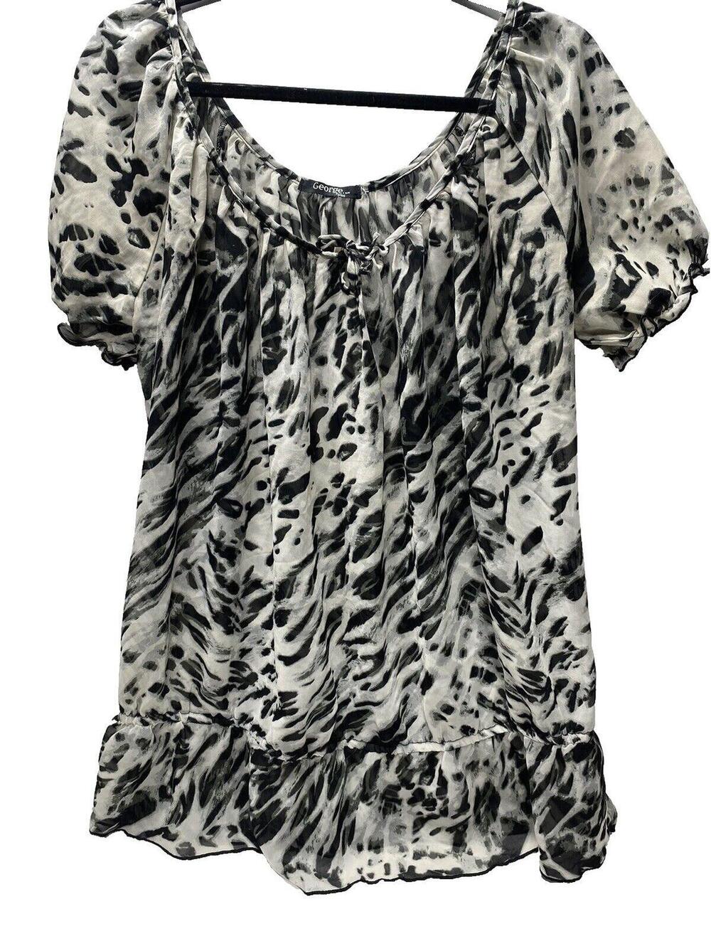 Women’s Black & White Tiger Print Dress Shirt, Size 1X, Good Condition - Picture 1 of 13
